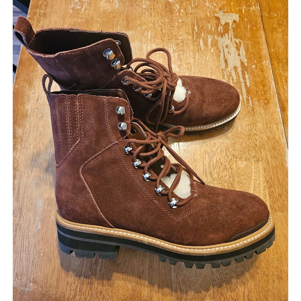 Marc Fisher Suede Boots Red Maroon Brown Fur Tongue Size 7.5 Womens Fall Winter